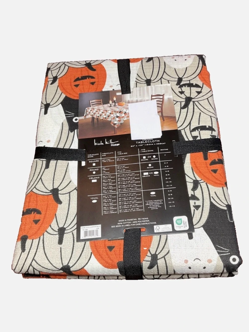 Nicole Miller Jack O Lantern Pumpkin Autumn Halloween Oblong Tablecloth NEW